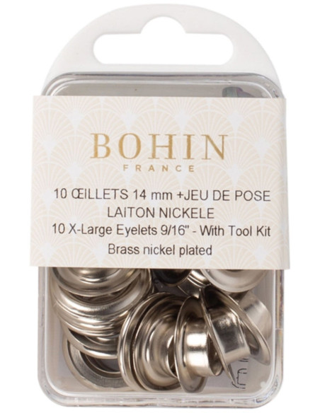 Doos 10 nestelringen 14 mm met ringen en plaatsingsset Bohin - Zilver