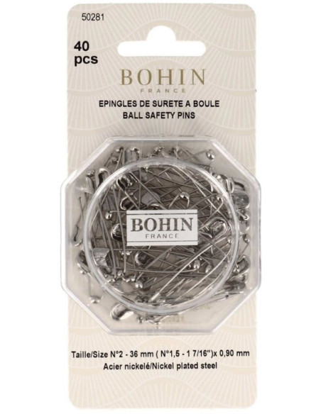 Doos met 40 veiligheidsspelden met bol 36 mm Bohin