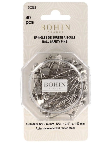 Doos met 40 veiligheidsspelden met bol 44 mm Bohin