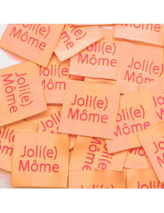 Set van 5 geweven labels om op te naaien Joli(e) Môme perzik