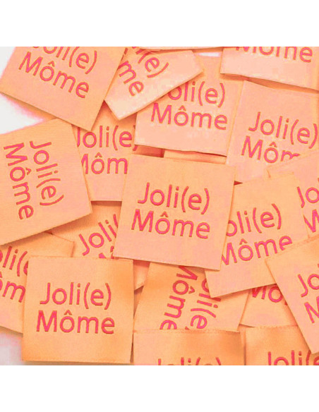 Set van 5 geweven labels om op te naaien Joli(e) Môme perzik