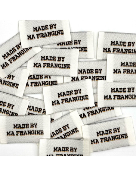 Set van 5 geweven labels om op te naaien Made By Ma Frangine - Zwart en goud
