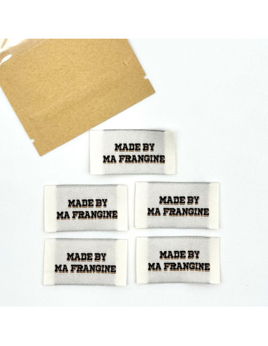 Set van 5 geweven labels om op te naaien Made By Ma Frangine - Zwart en goud