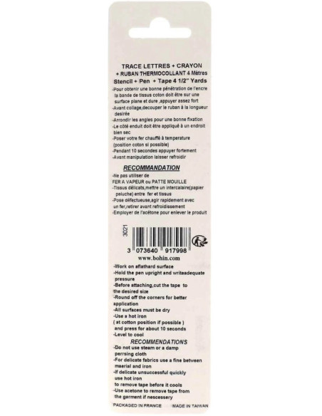 Aanpasbaar strijklabel voor kleding Bohin