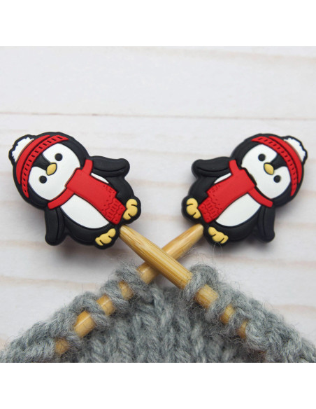 Breistoppers voor breinaalden - Winterpinguïn