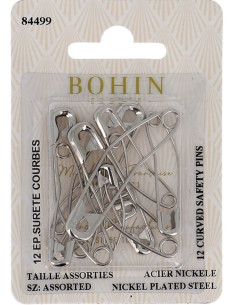 Kaart met 12 gebogen veiligheidsspelden assortiment Bohin