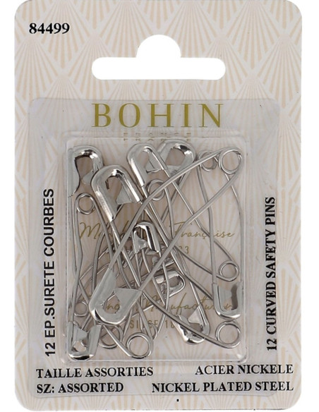 Kaart met 12 gebogen veiligheidsspelden assortiment Bohin