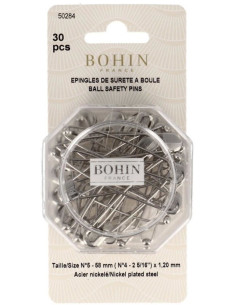 Doos met 30 veiligheidsspelden met bol 58 mm Bohin