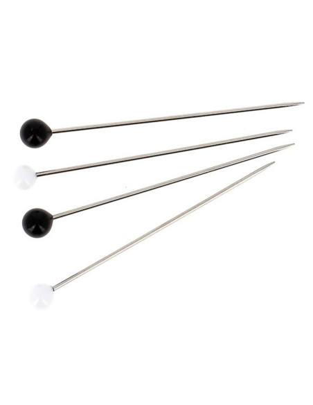 Doos met 80 superfijne spelden met Murano glazen kop zwart en wit Bohin
