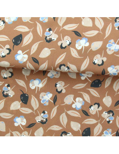 Fantasie viscose stof - Bruin en blauw film