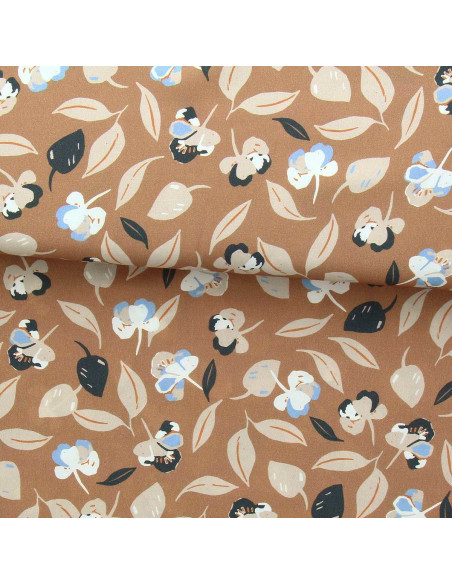 Fantasie viscose stof - Bruin en blauw film