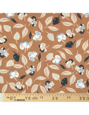Fantasie viscose stof - Bruin en blauw film
