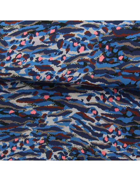 Fantasie viscose stof - Bengal blauw en koraal