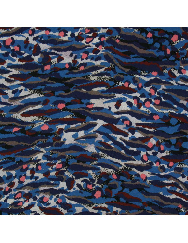 Fantasie viscose stof - Bengal blauw en koraal
