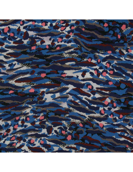 Fantasie viscose stof - Bengal blauw en koraal