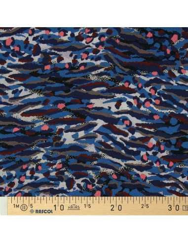 Fantasie viscose stof - Bengal blauw en koraal