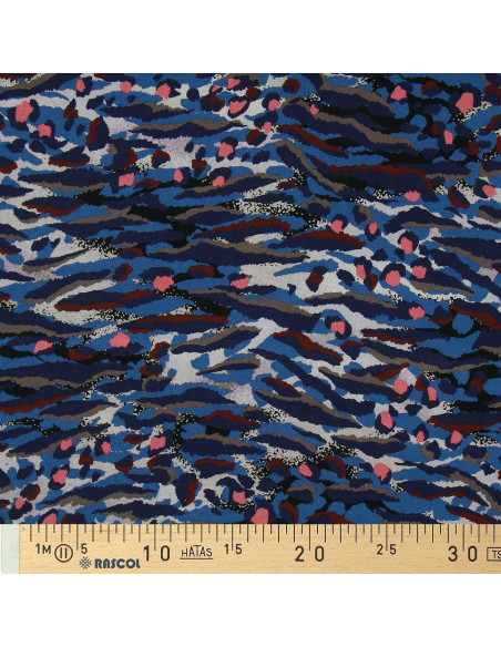Fantasie viscose stof - Bengal blauw en koraal