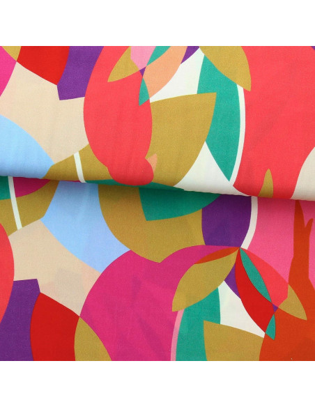 Fantasie viscose stof - Paradiz oranje en roze