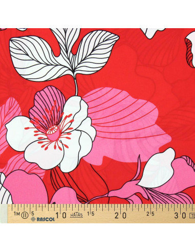 Fantasie viscose stof - Nellie rood en roze