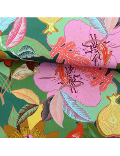 Fantasie viscose stof - Xodius groen en roze