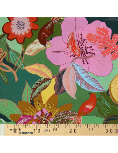 Fantasie viscose stof - Xodius groen en roze