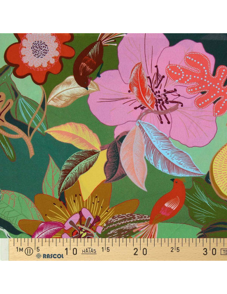 Fantasie viscose stof - Xodius groen en roze