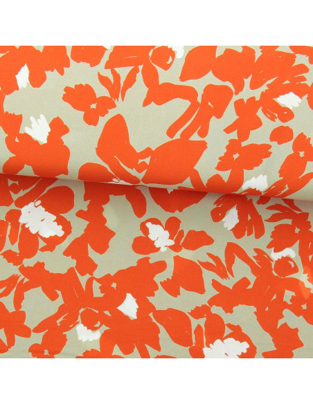 Fantasie viscose stof - Boti beige en oranje