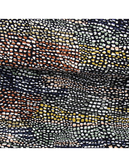 Fantasie viscose stof - Zwarte en bruine cobra