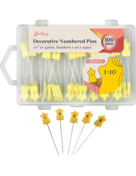 Doos met 100 genummerde spelden van 43 mm lang