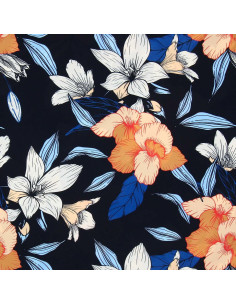 Lycra badpakstof - Bloemen op zwarte achtergrond 2