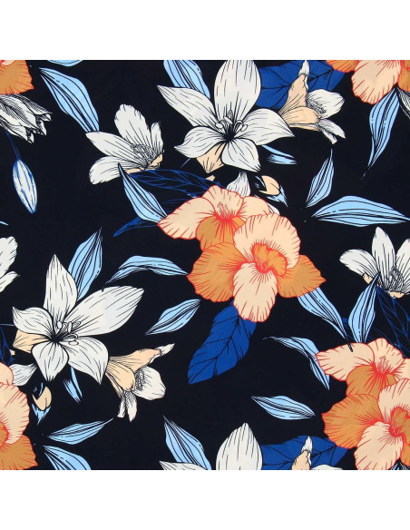Lycra badpakstof - Bloemen op zwarte achtergrond