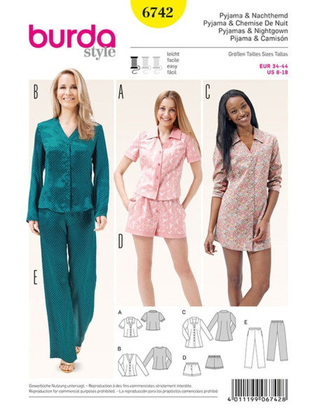 Pyjama- en nachthemdpatroon - Burda 6742