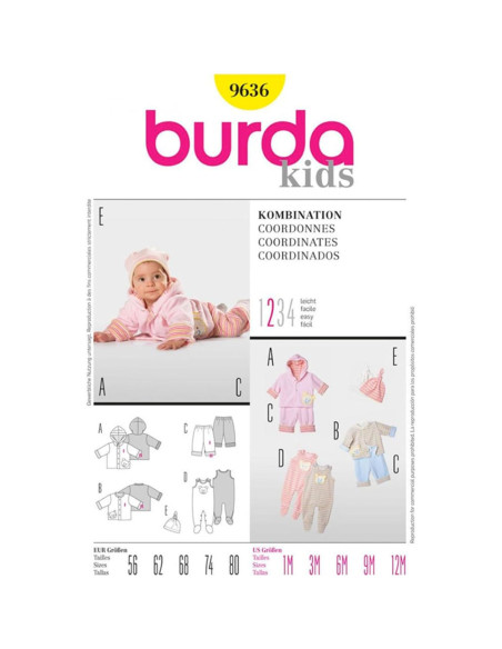 Trui patroon, broek, onesie - Burda 9636