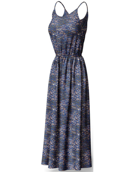 Fantasie viscose stof - Bengal blauw en koraal