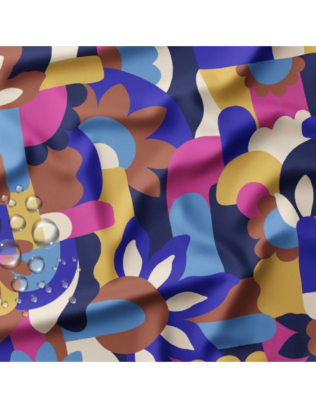 Waterdichte stof voor regenjas - Naive blauw en bruin