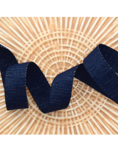 Polyester lurex band met katoenen look - Marineblauw en zilver