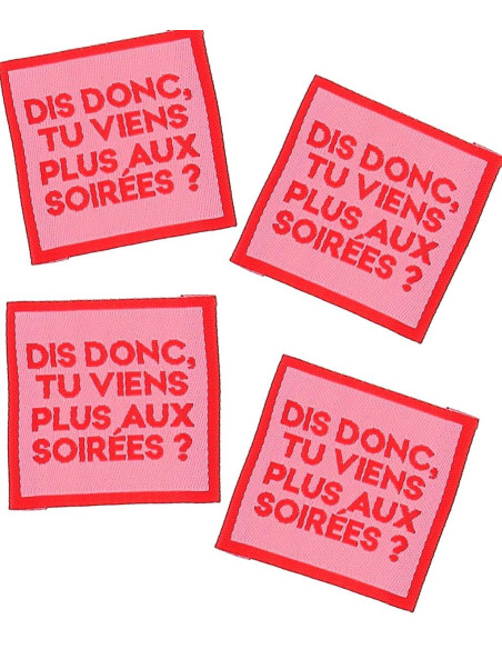 Set van 4 labels om op te naaien - Zeg, kom je niet meer naar de feestjes?