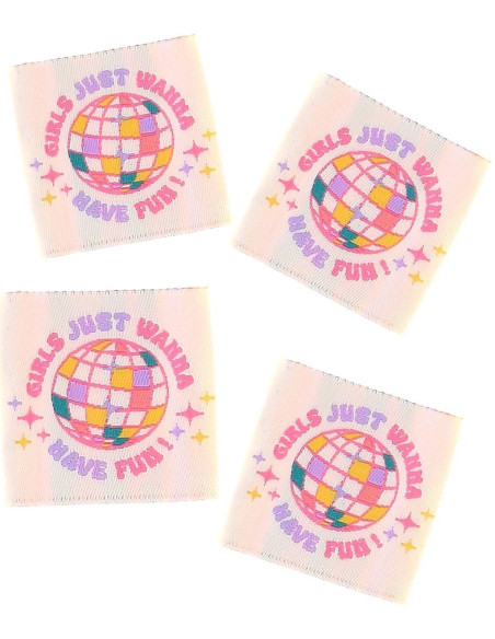 Set van 4 labels om op te naaien - Girls just wanna have fun