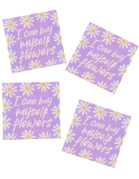 Set van 4 labels om op te naaien - I can buy myself flowers