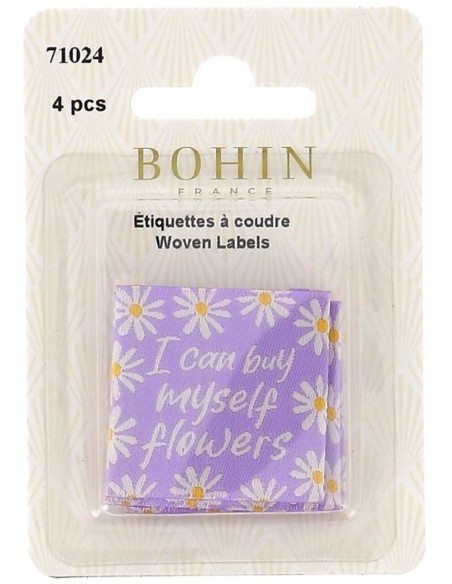 Set van 4 labels om op te naaien - I can buy myself flowers