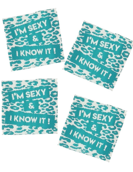Set van 4 labels om op te naaien - I'm sexy & I know it!
