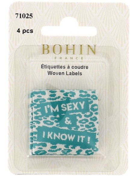 Set van 4 labels om op te naaien - I'm sexy & I know it!