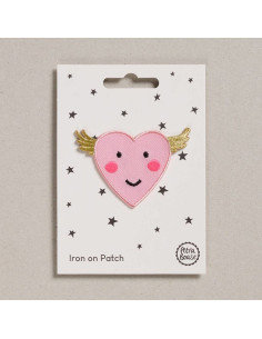 Strijkembleem - Roze gevleugeld hart