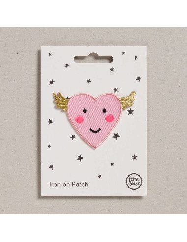 Strijkembleem - Roze gevleugeld hart