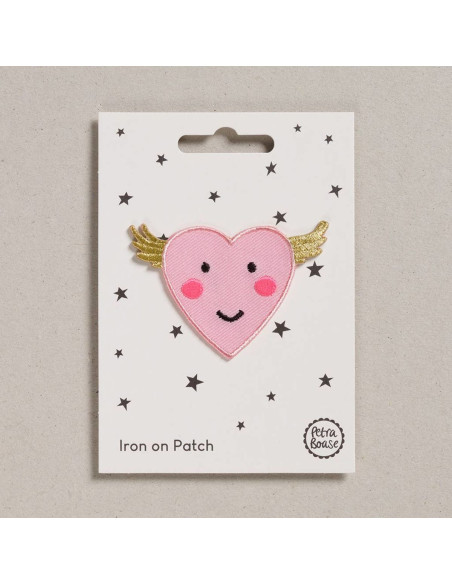 Strijkembleem - Roze gevleugeld hart