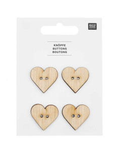 Set van 4 houten knopen 26 x 25 mm - Hart