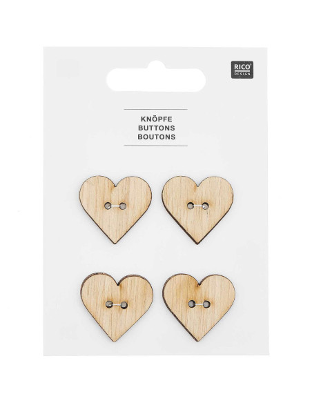 Set van 4 houten knopen 26 x 25 mm - Hart