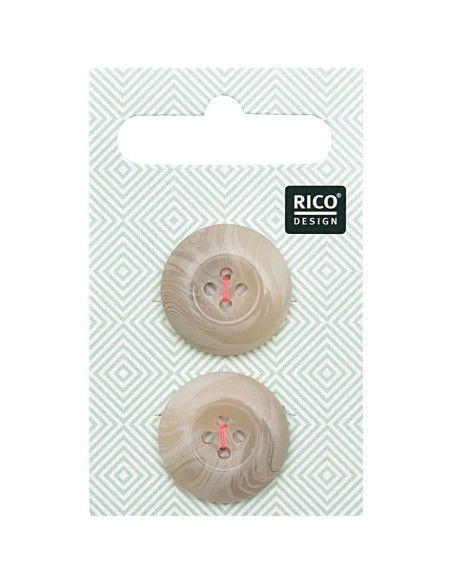 Kaart met 2 knopen met hoornlook - Beige 22 mm