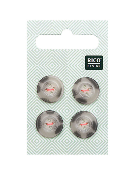 Kaart met 4 knopen met hoornachtige schildpadlook - Beige en grijs 15 mm