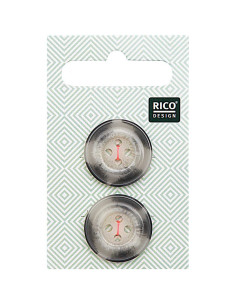 Kaart met 2 knopen met hoornachtige schubben - Beige en grijs 22 mm